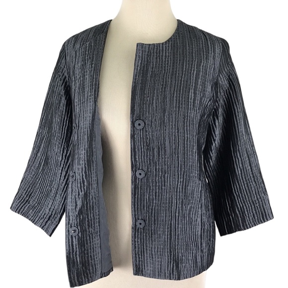 Eileen Fisher Gray Silk Textured Groove Jacket Pockets - Picture 8 of 16